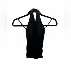 The Limited Vintage Black Acetate Halter Top Tie Neck Open Back